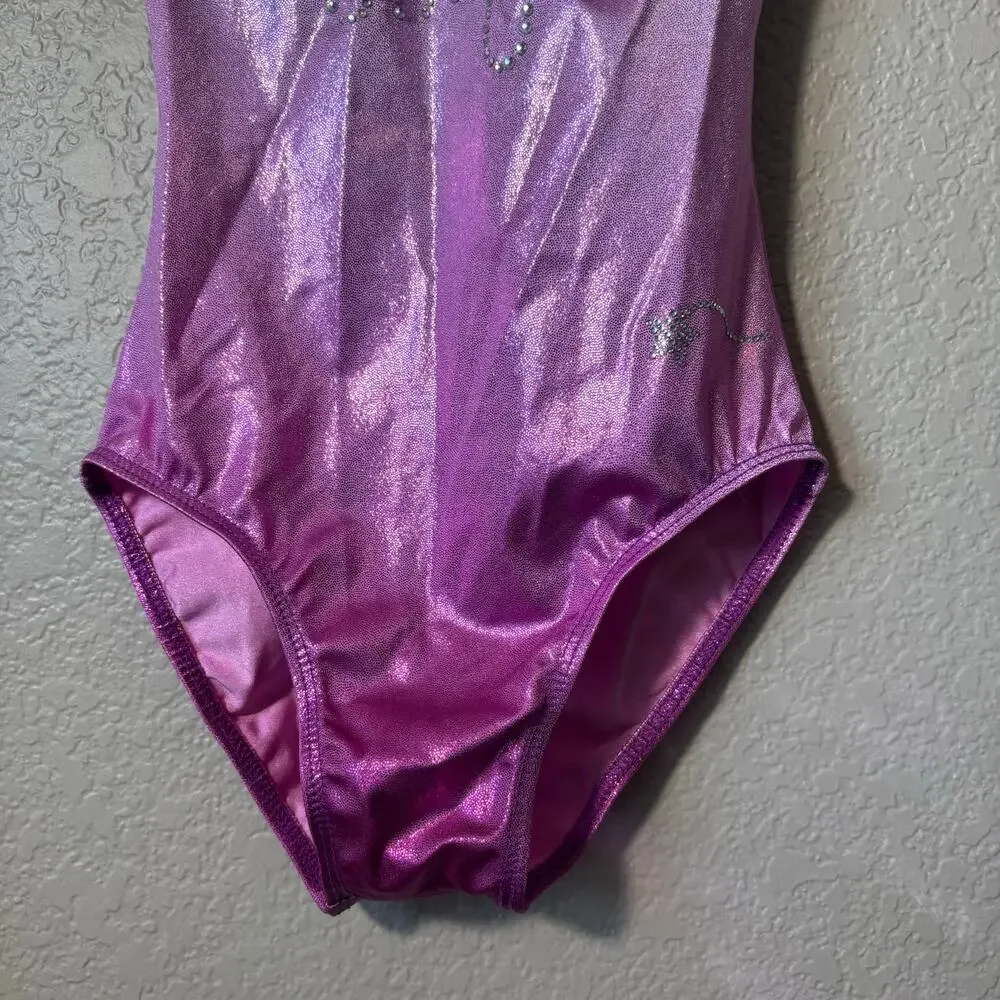 Destira Purple Pink Ombre Foil Gymnastics Leotard Size JR or Child XL